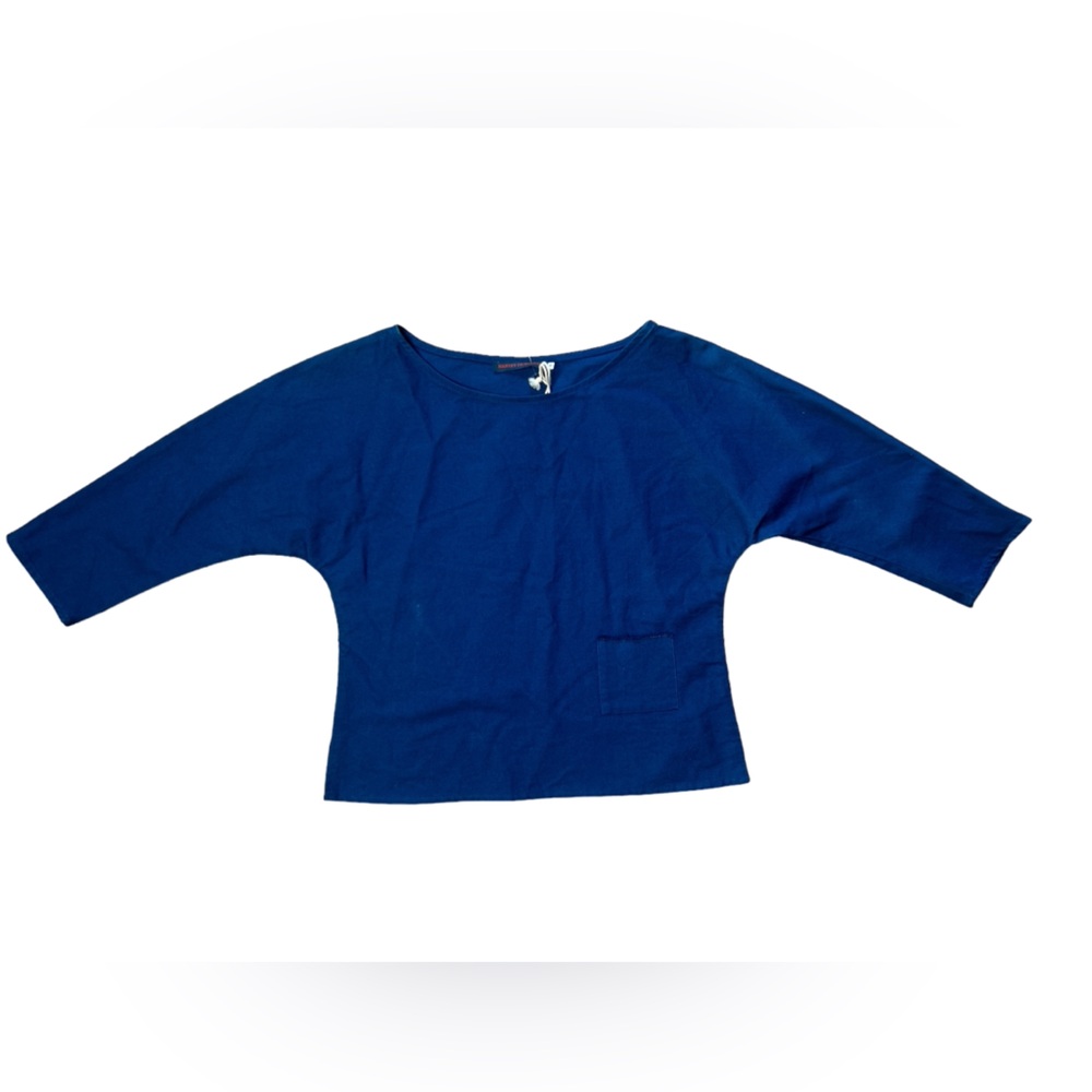 Harvey Faircloth Women's Blue Boatneck 3/4 Sleeve Top Size 6